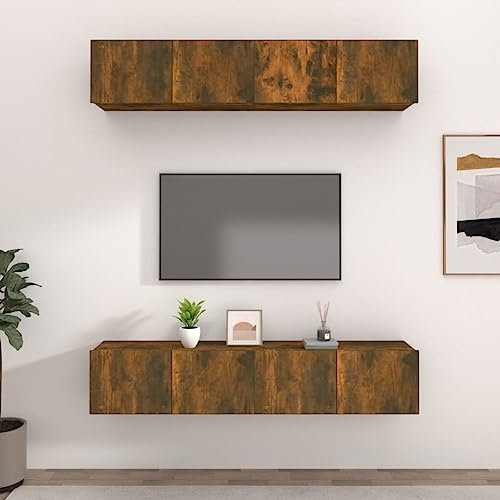 JUNZAI Muebles TV 4 uds Madera contrachapada Roble Ahumado 80x30x30 cm, Mesa TV, Mueble TV Salon, Mueble Television, Mesa Television, Muebles De Salon, Mesa Salón TV