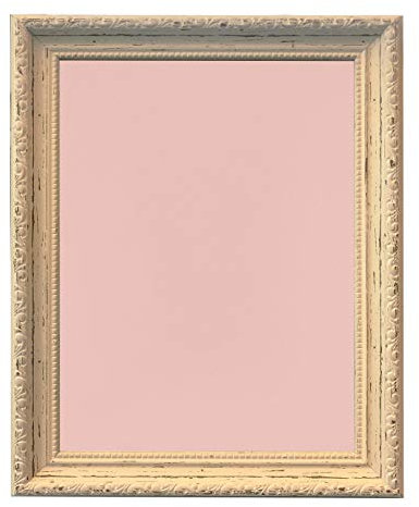 Bilderrahmen, Shabby Chic, Used-Look, mit rosa Rückwand, 20,3 x 15,2 cm, Weiß