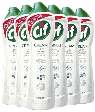 Cif Original Cream Multipurpose Surface Cleaner enriched with a fresh, ocean scent made with 100% natural cleaning particles for gentle and reliable cleaning, Multi Buy 6 Pack