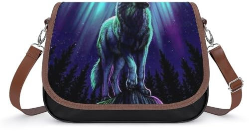 OTRAHCSD Umhängetasche, Wölfe heulen in den Nordlichtern Crossbody-Tasche, Leder-Handtasche für Damen, Reisen, Arbeit, Alltag, Wölfe heulen in den Nordlichtern, Einheitsgröße, XB0614000