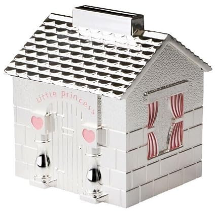 Wendy House Money Box 10.5cm Little Princess Silver and Pink Money Bank for New Baby or Christening.Comes boxed