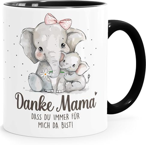 SpecialMe® Kaffee-Tasse Danke Mama, dass du immer für mich da bist! Elefant Spruch Geschenk Muttertag Mamatag Weiss-innen-schwarz standard