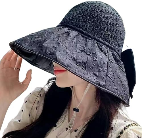 YIMAISZQ Hut Sommer Große Krempe Fischerhut Weibliche Modelle Sonnenhut Sonnenschutz Sonnenhut Damen-x-Black-Average Size