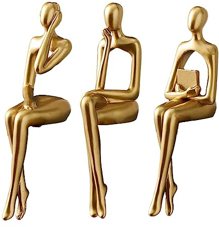 Lot de 3 figurines abstraites dorées en résine - Sculpture abstraite