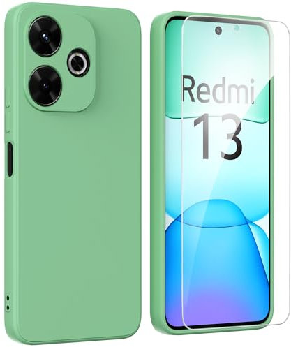 ARRYNN Coque pour Xiaomi Redmi 13 4G (6.79) + Film Protection écran en Verre trempé,Housse Ultra Premium TPU Silicone Liquide Flexible pour Xiaomi Redmi 13 4G - Vert