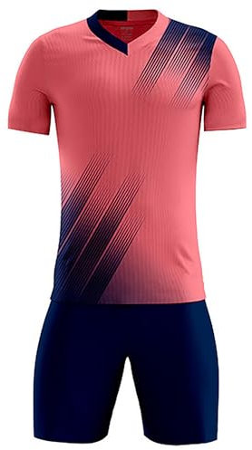 Aiihoo Maillot de Foot Homme Ensemble Foot Maillot de Football Adulte Set Entraînement T-Shirt Col en V + Short Tenue Foot Homme M-5XL Rose XL