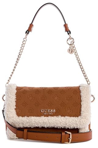 GUESS Damen Davika Shoulder Bag Flap Umhängetasche, Schultertasche, Cognac