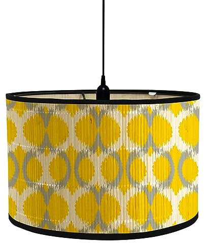 Moderne runder Lampenschirm Trommelform für Tischlampen und Stehlampen gelb blaue Pendellampenschirme für Wohnzimmer Küche Schlafzimmer Flure (gelb grau 30 x 30 x 20 cm)