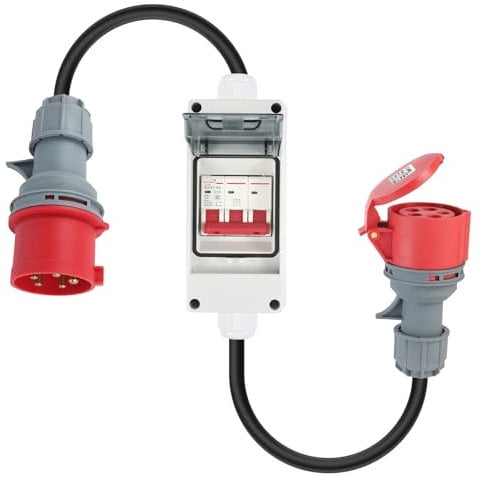 Pfloge® CEE Adapter, 32A auf 16A Adapter mit Leitungsschutzschalter, 5-Poliger 400V Kupplung Starkstrom Adapter, IP 44, CEE Verlängerungskabel 1 M