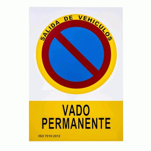 TECHZOCO Señal Vado Permanente, Cartel informativo Vado, Placa Vado pared, Señal Vado Garaje, Certificado ISO 7010:2012, Grosor de 0,5 mm, Tamaño 30 cm Alto x 20 cm Ancho, Plástico