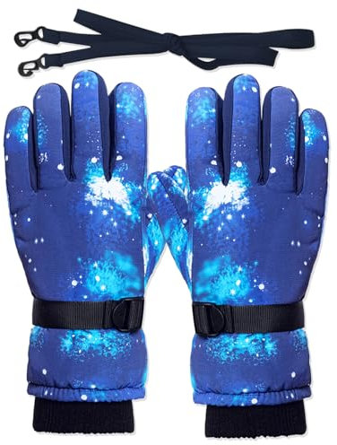 TYXHXTF Gants de Ski Enfants, Gants de Neige Hiver pour Ski Snowboard Vélo Équitation Candonnée Cyclisme, aux Filles et Garçon de 9 à 15 Ans