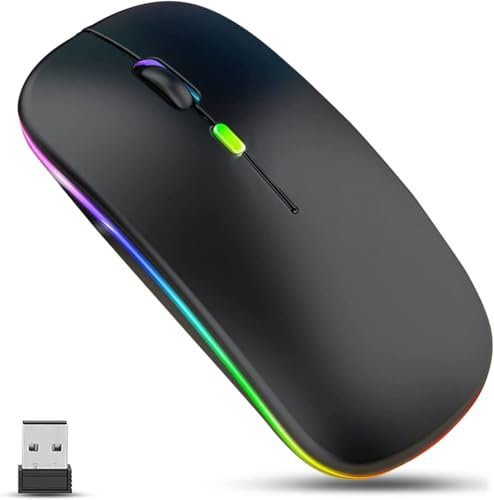 Combrite Rechargeable Wireless Mouse, Bluetooth And 2.4Ghz Dual Mode, Rainbow LED Light, Slim Design, Silent Keys With Scroll Wheel, Adjustable DPI, Plug And Play