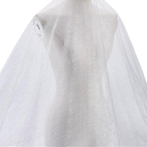 MAYJOYDIY 1.8m×172cm Weißes Spinnennetz-Spitzennetz Schillernd Weiches Stretch-Fischnetz Stoff Buntes Kristall Durchbrochenes Maschengewebe Gaze Tüll Stoff für Rock Herstellung DIY Handwerk