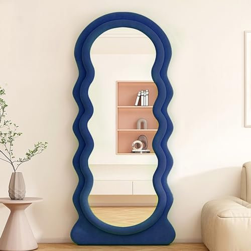 CEIEVER Bogen Ganzkörperspiegel, Wavy Mirror 160X60CM Full Length Unregelmäßiger Großer Langer Spiegel Ankleidespiegel Gewölbter Standspiegel für Schlafzimmer,Wohnzimmer (Blau)