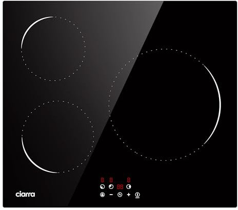 Ciarra CABBIH3-C Placa de Inducción, 60 cm con 3 Zonas,Placa de Inducción Empotrable, Control Táctil 9 Niveles de Potencia, Protección Infantil y Temporizador