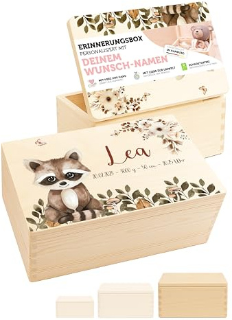 MINIHELDEN - Erinnerungsbox Baby - Personalisierte Geschenke mit Namen | Holzkiste mit Deckel bedruckt mit Schadstofffreie Latextinte - Geschenke zur Geburt & Taufgeschenke für Mädchen & Jungen