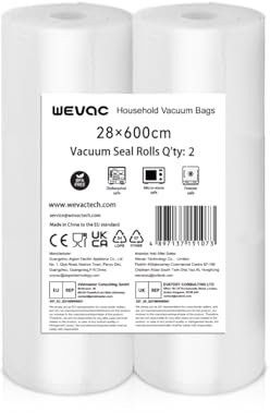 Wevac Lite 2 Rolls Vacuum Food Bags, 28 x 600cm Food Vacuum Sealer Bags Commercial-Grade, Leakproof for Long-Term Food Storage and Sous Vide (Total 12m)