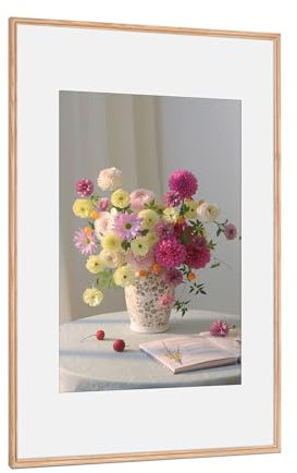 HOHIYO Premium Bilderrahmen Eiche DIN A2 (42x59,4 cm) Natur Holz Eiche Dünner Rahmen Holzrahmen Holz-Bilderrahmen mit bruchsicherem Acryl-Glas Eichenrahmen