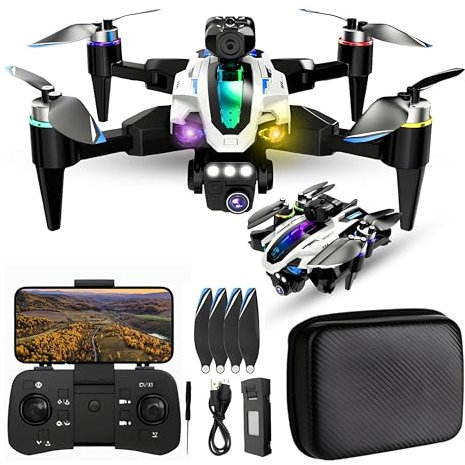 ADEPTNA Premium Foldable Camera Drone with Dual WiFi Cameras Obstacle Avoidance Brushless Motor Altitude Hold One-Key Start 360° Flip Long Battery Life Carry Case Quadcopter for Adults & Kids (WHITE)