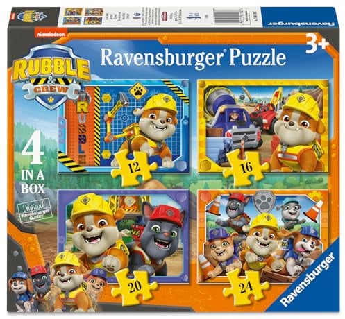 Ravensburger — 3 Jahre altes 4-Puzzle in Einer Box, Rubble & Crew — 3-Jahres-Puzzle, Paw Patrol-Kollektion, beinhaltet 4 Puzzles 12-16-20-24 Progressive Teile, Lernspiele, Geschenkideen