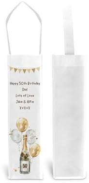 Personalised Milestone Birthday Gift Bag For Bottle of Wine Spirits Champagne Gold Balloons Design 18th 21st 30th 40th 50th 60th 65th 70th 80th