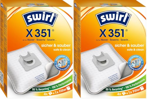 Swirl® X 351® EcoPor® Staubsaugerbeutel für Hoover, Rowenta, Severin, 4 Beutel (Packung mit 2)