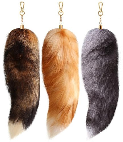 AIDODIA 3 Stück Therian Tail- Fuchsschwanz Anhänger, Fell Schwanz Keychain, 40cm Extra Groß Fuchs Schlüsselanhänger- Weich Flaumig Fox Tail Handtasche Dekoration, Tasche Zusätze, Rollenspiel (3 PCS)