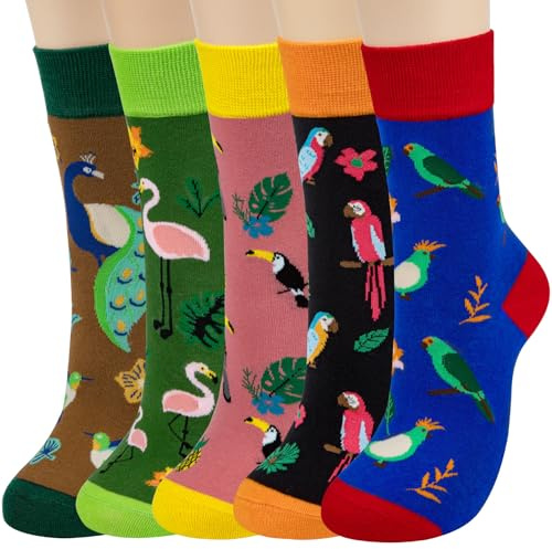 5 Paires Femme Chaussettes Fantaisie Animaux Chien Chat Mignonnes D'animaux Chaussettes Hiver de Coton Multicolore,Jungle,Taille unique