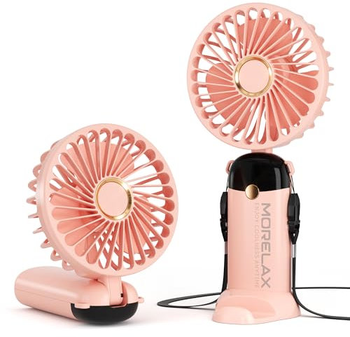 Morelax Handheld Mini Fan,USB Rechargeable Fodable Personal Fans 4000mAh,90 Adjustable, 6 Speed Strong Wind,Portable Fan Pocket Design 5 IN 1Cooling Table Fan for Office School Outdoor Travel,Pink