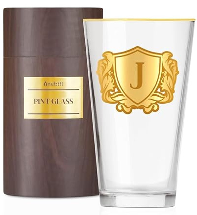 Onebttl Personalised Beer Glass for Men, Custom Alcohol Gifts for Beer Lovers, Unique Birthday, Christmas Gifts for Him, Dad, Husband, Boyfriend, J