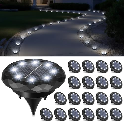 Solpex 20 Stück Solarlampen für Außen Garten, 8 LED Solar Bodenleuchten Aussen, IP65 Wasserdicht Gartenbeleuchtung, Terrassenbeleuchtung für Weg, Einfahrt, Pool, Garten, Hof (Weiß)