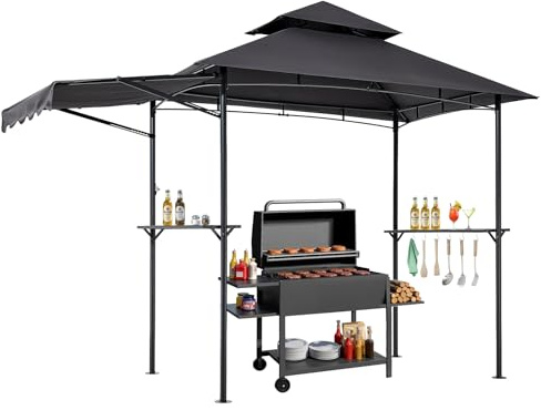 VEVOR Gazebo per Barbecue 243x150 cm, Tenda Gazebo per Barbecue da Esterno con Tettoia, Tetto a 2 Livelli, Copertura per BBQ da Giardino in Acciaio Verniciato a Polvere, per Grigliate, Feste, Picnic