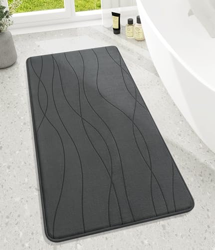 chakme Badezimmerteppich, 60x120cm Dunkelgrau Badematte rutschfest | Memoryschaum Duschvorleger, Waschbar Badvorleger, Groß Wasserabsorbierend Badteppich