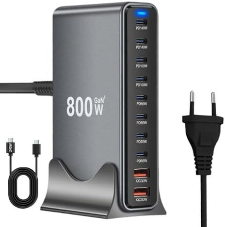800 W Cargador USB C, 10 en 1 Cargador Multiple