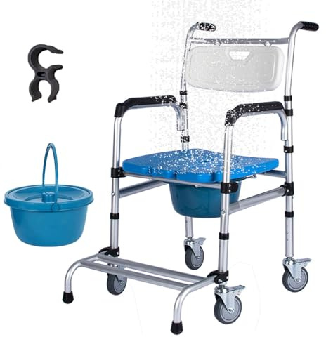 4-in-1 Toilettenstuhl mit Rollen – Höhenverstellbarer & Wasserdichter Duschstuhl mit abnehmbarem Toilettenaufsatz