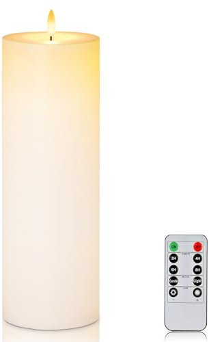 Homemory Single 4 x 13 Large Flameless Candle Outdoor Waterproof with Remote Control Timer, One Fake Electric Pillar Candle, Battery Powered LED Flameless Candle Flickering Long Lasting, White