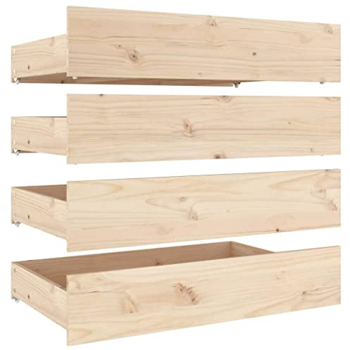 Bettschubladen 4 Stk. Massivholz Kiefer Stauraum Box unter Bett 90x57x18 cm Ausziehbar für Schlafzimmer Aufbewahrung Kasten Holz Lattenrost Matratze