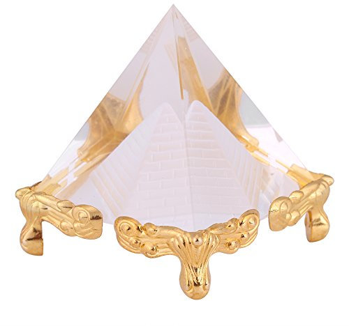 Walfront Kristall Pyramiden Figurine, Ägyptische Pyramiden Figurine Statue Modell mit Gold Stehen Feng Shui Handwerk Pyramiden