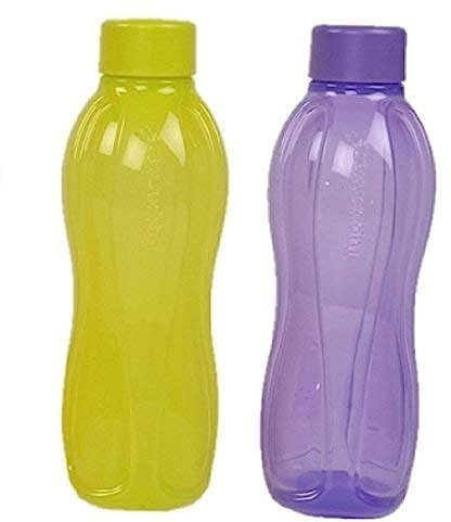 Tupperware Aqua-Safe Plastic Water Bottle (Yellow and Purple) (Set of 2) (1 Litre Each)