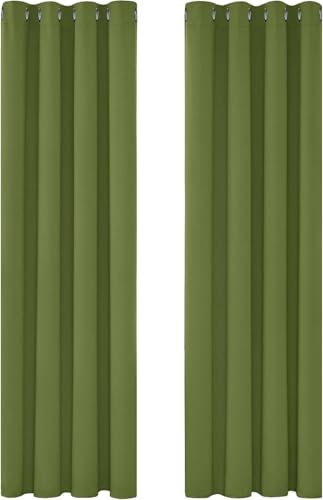 Deconovo Blickdicht Verdunkelungsvorhang Ösen Gardinen Thermovorhang Kälteschutz Thermo gegen Kälte Thermogardine Hitzeschutz, 290x140 cm(HöhexBreite), Apfelgrün, 2er Set