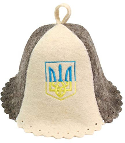 PetriStor Sombrero de Sauna de Lana para Hombres y Mujeres para Proteger el Cabello - Gorra de Sauna para Hombres - Sombrero de Sauna de Fieltro Lana - Escudo de Armas ucraniano Tryzub - Accesorios