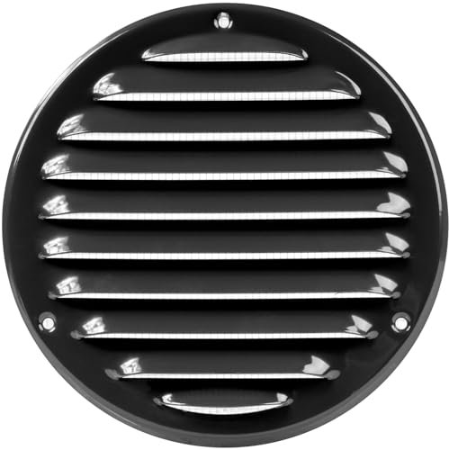 Repa Market Cubierta redonda de ventilación de aire de 5 pulgadas (dimensiones de apertura), cubierta de rejilla de acero galvanizado negro con pantalla de malla, ventilación de pared o techo