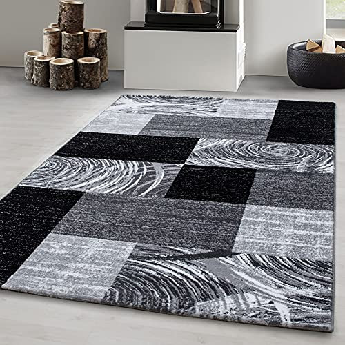 Carpetsale24 Teppich Wohnzimmer Moderne Abstrakt Kariert Design Schwarz - Grau - Weiß 80 x 300 cm - Kurzflor Teppich Schlafzimmer Pflegeleicht Extra Weich Teppich Waschbar Esszimmer Küche Läufer Flur