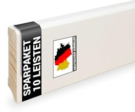 24 m Trevendo Sockelleiste Massivholz weiß lackiert gefast cube modern 16 x 58 x 2400 mm - Fußbodenleiste aus Echtholz mit rundum aufgebrachter weißer Grundierung und Decklack