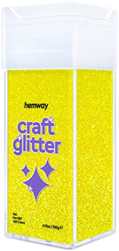 Hemway Premium Craft Glitter Shaker - Fluorescent Yellow | 130g Fine Metallic Flake Sequins for Resin & Epoxy Crafts | Craft Supplies for Festival, Tumblers, Body, Face, Eye & Nail Art