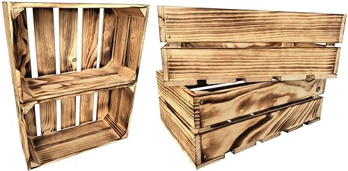 4er Set Holzkiste Klein Aus Holz - massive Weinkisten Vintage 25x40x15cm - Holzbox Für Aufbewahrung, Holzregal - Robuste Obstkisten & Apfelkisten - Deko Kiste Für Küche, Wohnzimmer - Kiste Geflammt