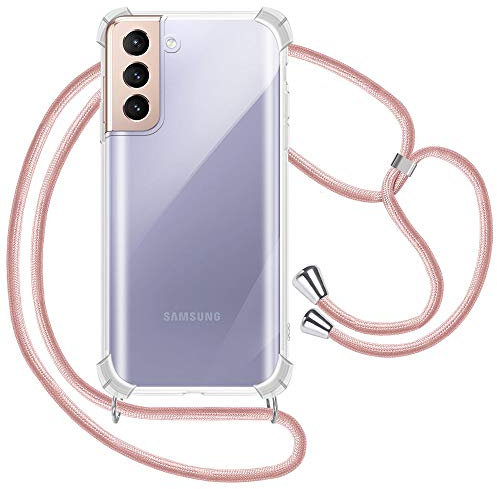 Handykette für Samsung Galaxy S21+ 5G / S21 Plus Hülle, Smartphone Necklace Handyhülle mit Band Transparent Schutzhülle Stossfest - Schnur mit Case zum Umhängen in Roségold