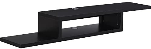 HOMCOM Floating TV Unit, Wall Mounted TV Stand with Open Shelf and 2 Cable Holes, Entertainment Unit for Living Room, Black
