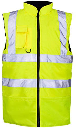 Hi Viz Super Soft Fleece Lined Bodywarmer Reversible Waterproof Gilet Hi Visibility Security Safety Workwear Waistcoat Body Warmer Padded Vests (Medium, Yellow)