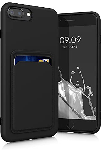 kwmobile Case Compatible with Apple iPhone 7 Plus/iPhone 8 Plus Case - TPU Phone Cover with Credit Card Holder - Black